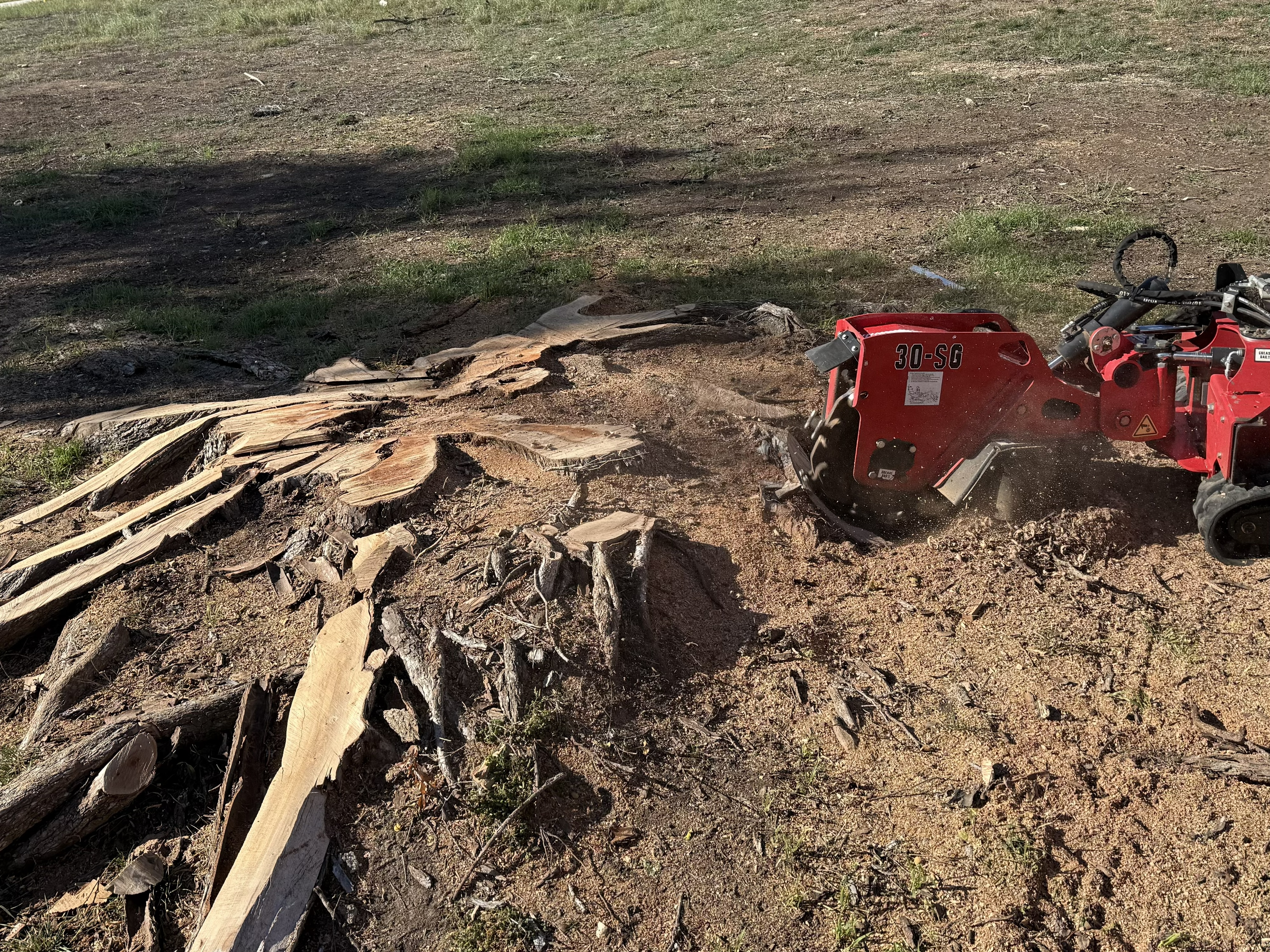 Stump grinding equipment removing a tree stump